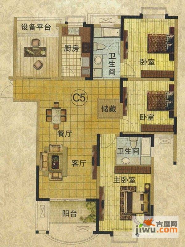 新港名仕花园3室2厅2卫140㎡户型图