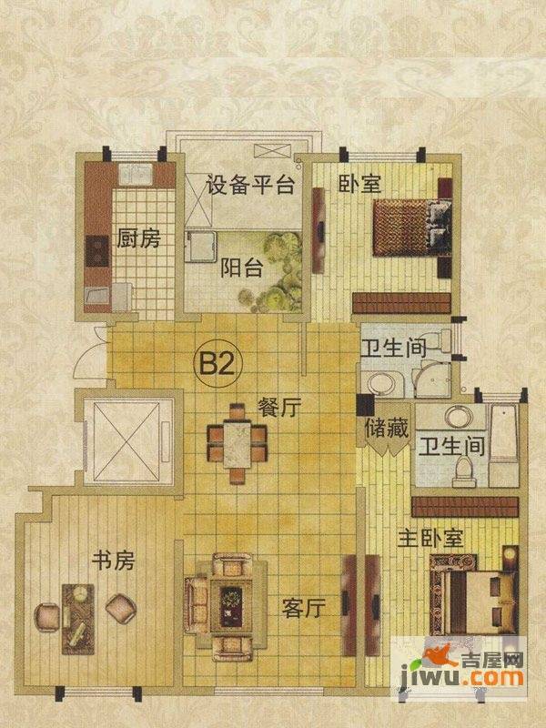 新港名仕花园3室2厅2卫129㎡户型图