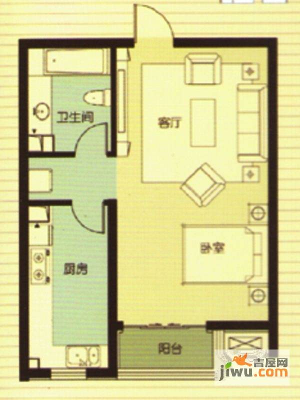武阳秀美1室1厅1卫63.9㎡户型图