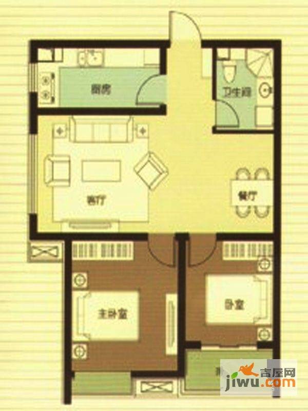 武阳秀美2室2厅1卫91.1㎡户型图