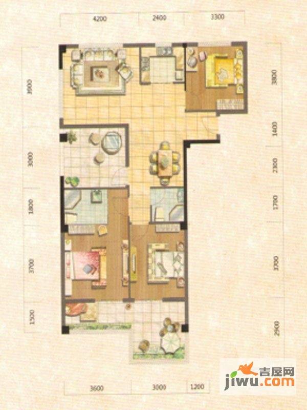 财富广场3室2厅2卫130.9㎡户型图