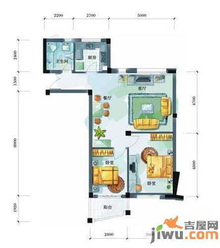 泊林漫谷2室2厅1卫94.5㎡户型图