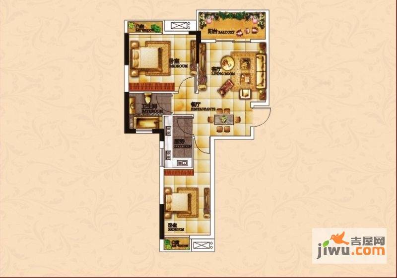 福地岭南2室1厅1卫73.6㎡户型图