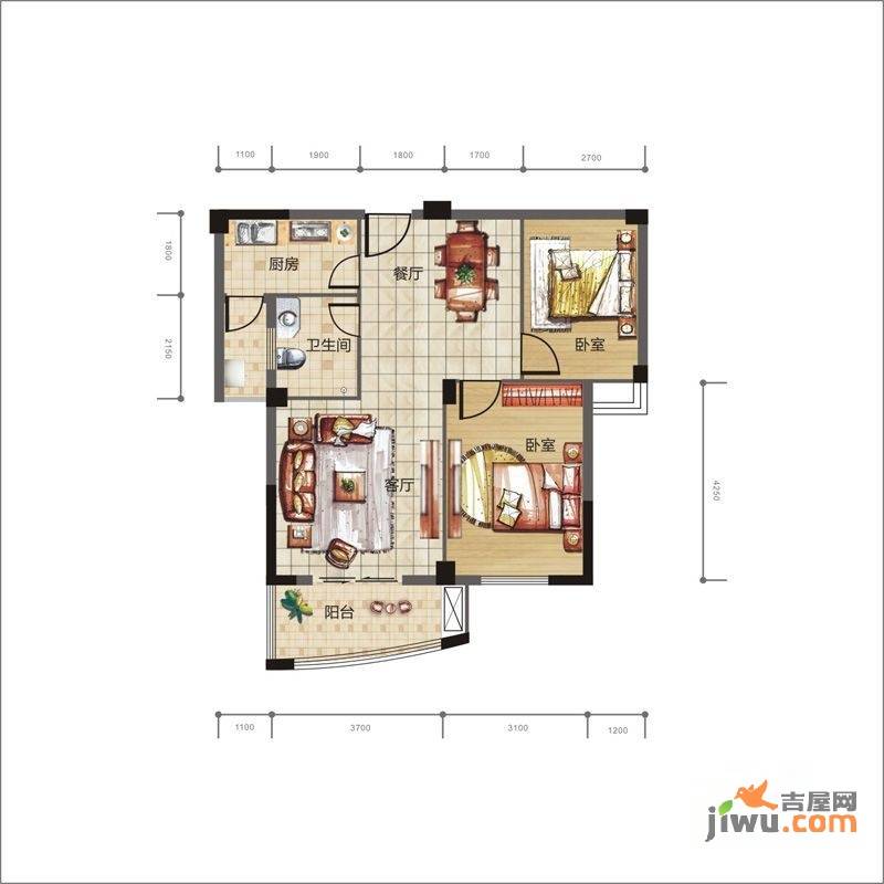 紫轩美佳2室2厅1卫80.4㎡户型图