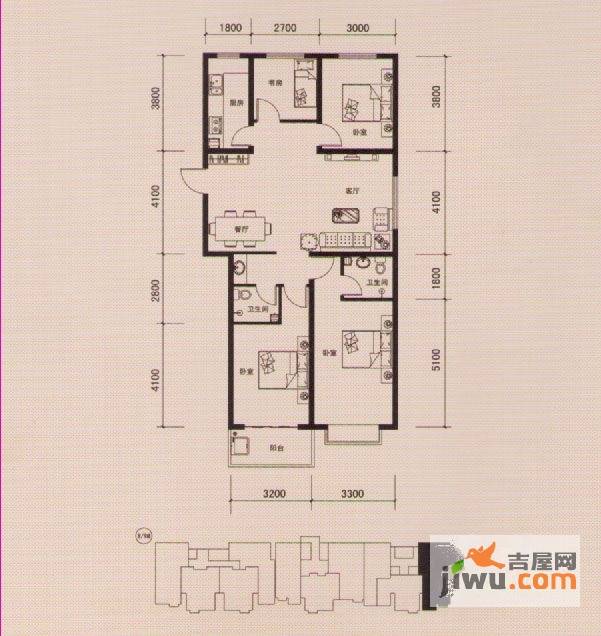 榕城世家4室2厅2卫139㎡户型图