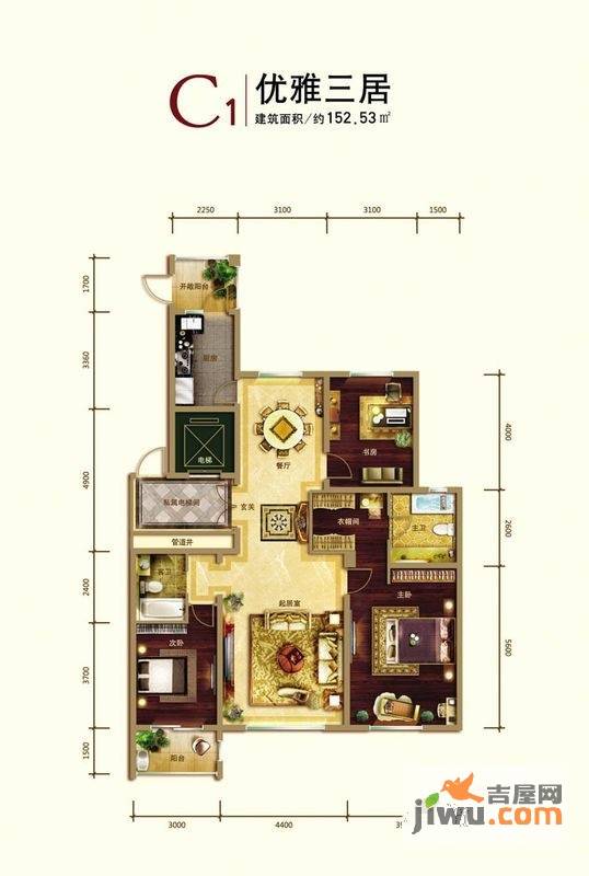 世家官邸3室2厅2卫152.5㎡户型图