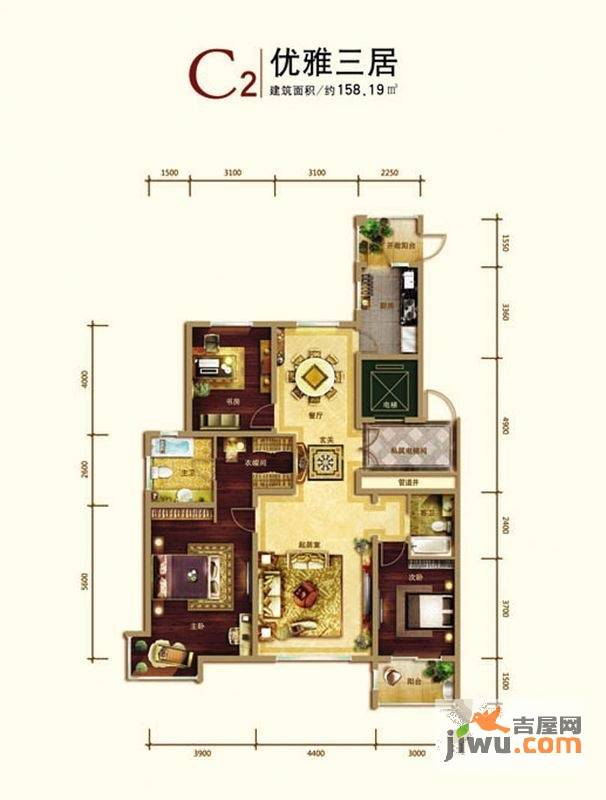 世家官邸3室2厅2卫158.2㎡户型图