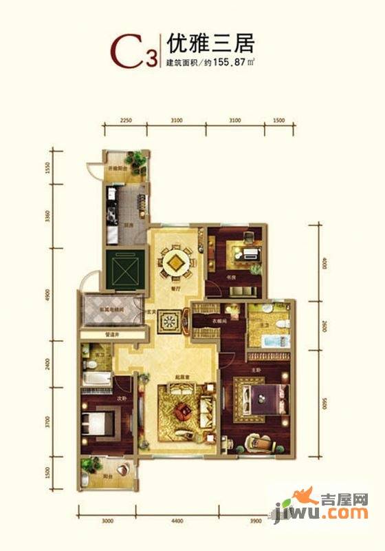 世家官邸3室2厅2卫155.9㎡户型图