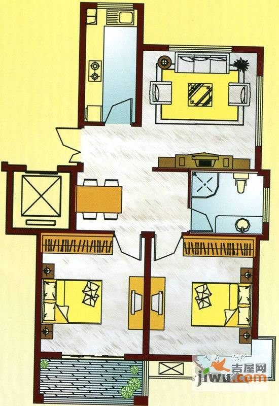 锦宸国际花园2室2厅1卫90㎡户型图