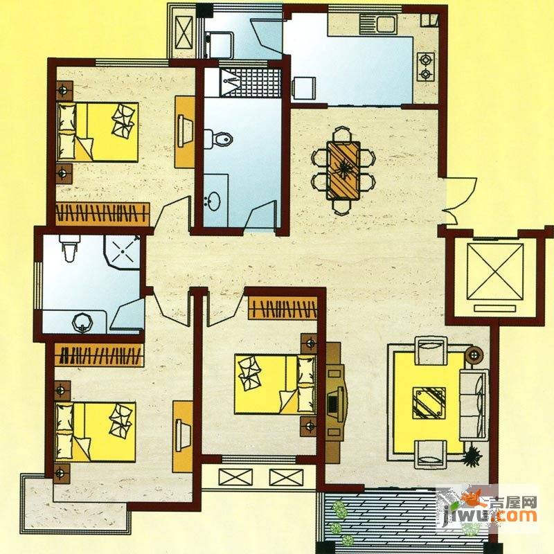 锦宸国际花园3室2厅2卫138㎡户型图