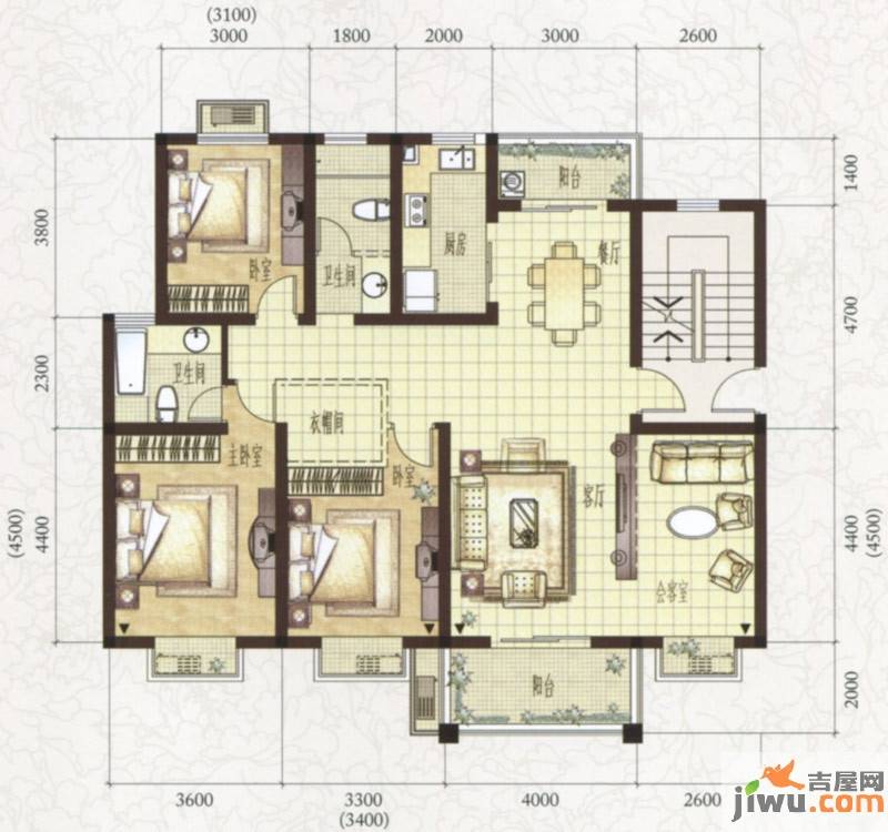 格林美郡4室2厅2卫134㎡户型图