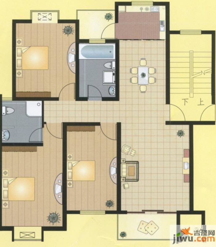 东方明珠城3室2厅2卫125㎡户型图