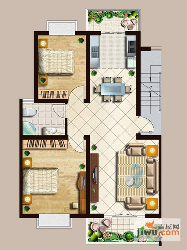 上河嘉园2室2厅1卫88㎡户型图