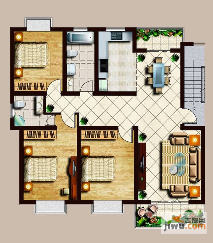 上河嘉园3室2厅2卫127㎡户型图