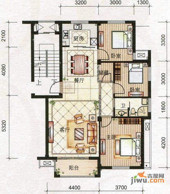 福田花园2室2厅1卫92.9㎡户型图