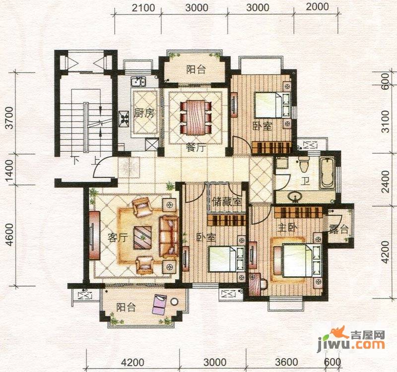 福田花园2室2厅1卫92.9㎡户型图