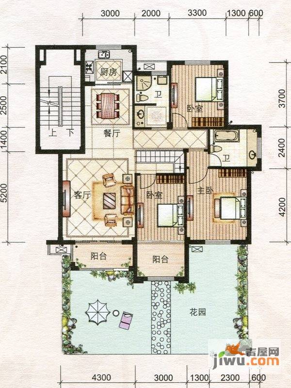 福田花园2室2厅1卫92.9㎡户型图