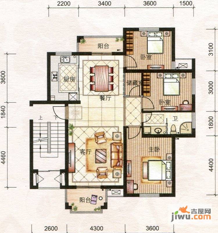 福田花园2室2厅1卫92.9㎡户型图