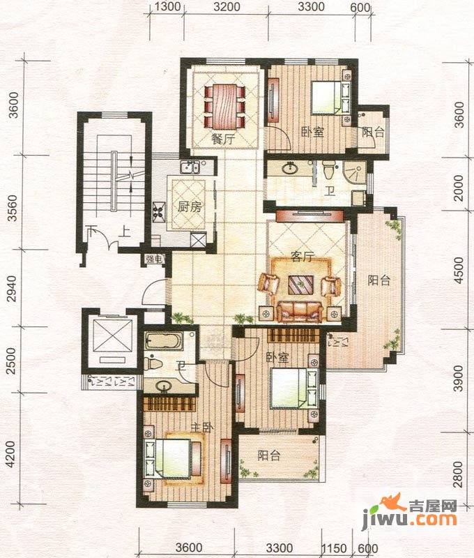 福田花园2室2厅1卫92.9㎡户型图