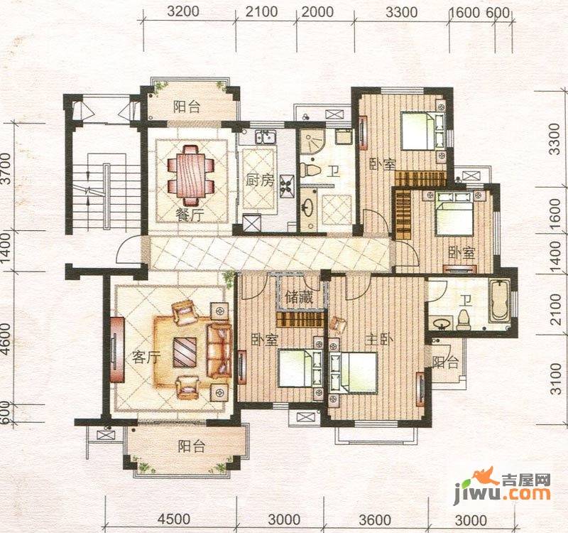 福田花园2室2厅1卫92.9㎡户型图