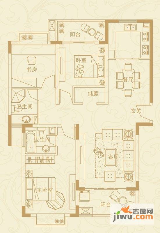 蓝岳首府3室2厅2卫122.4㎡户型图