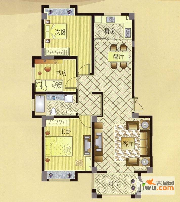 宏博锦园3室2厅1卫108.2㎡户型图