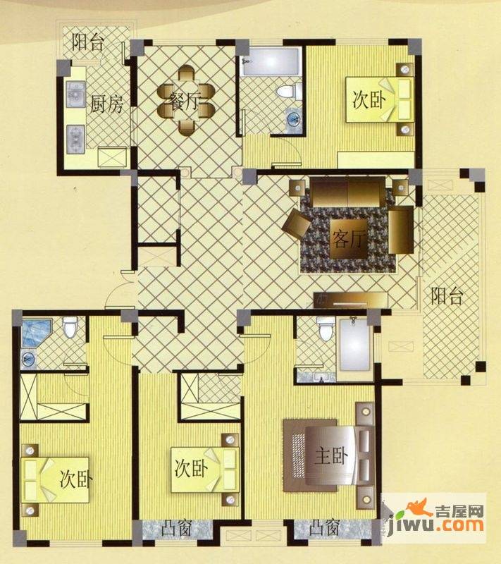 宏博锦园4室2厅3卫163.9㎡户型图