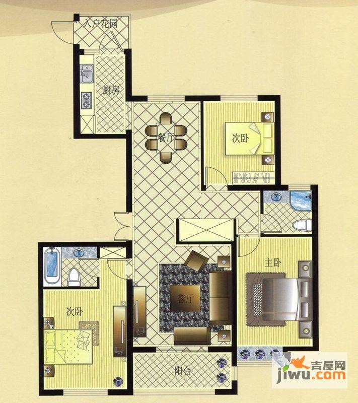 宏博锦园3室2厅2卫135.6㎡户型图