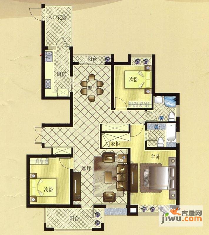 宏博锦园3室2厅2卫141.1㎡户型图