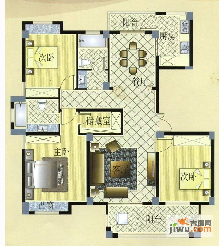 宏博锦园3室2厅2卫137.6㎡户型图