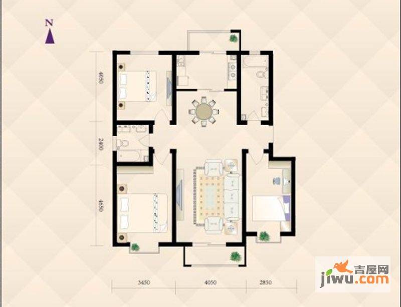 宏昇家园3室2厅2卫120㎡户型图