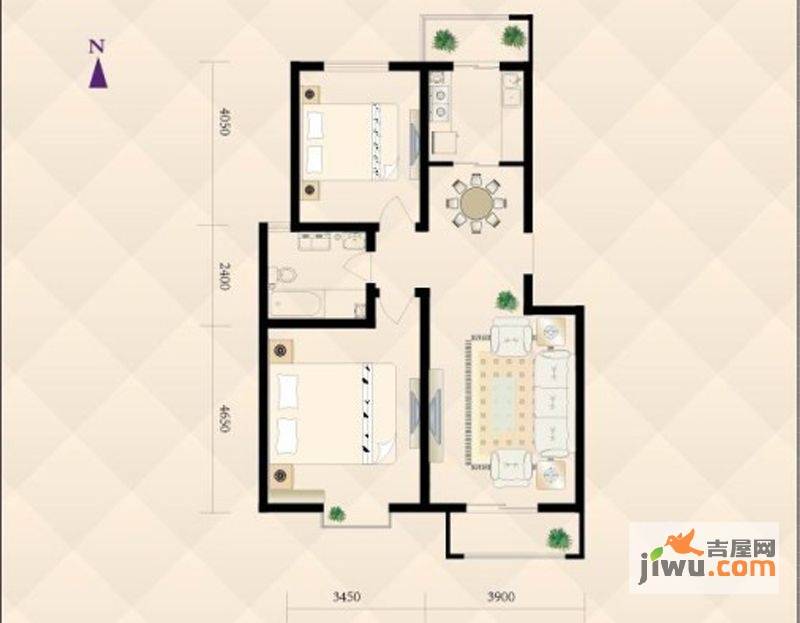 宏昇家园2室2厅2卫90㎡户型图