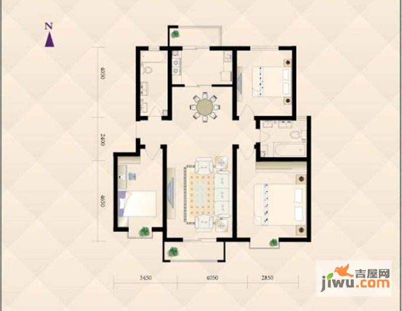 宏昇家园3室2厅2卫120㎡户型图