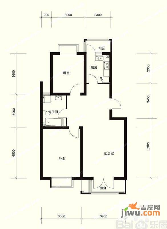 丽江花园2室2厅1卫91㎡户型图