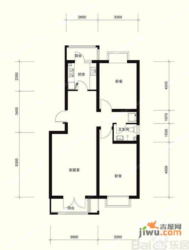 丽江花园2室2厅1卫89㎡户型图