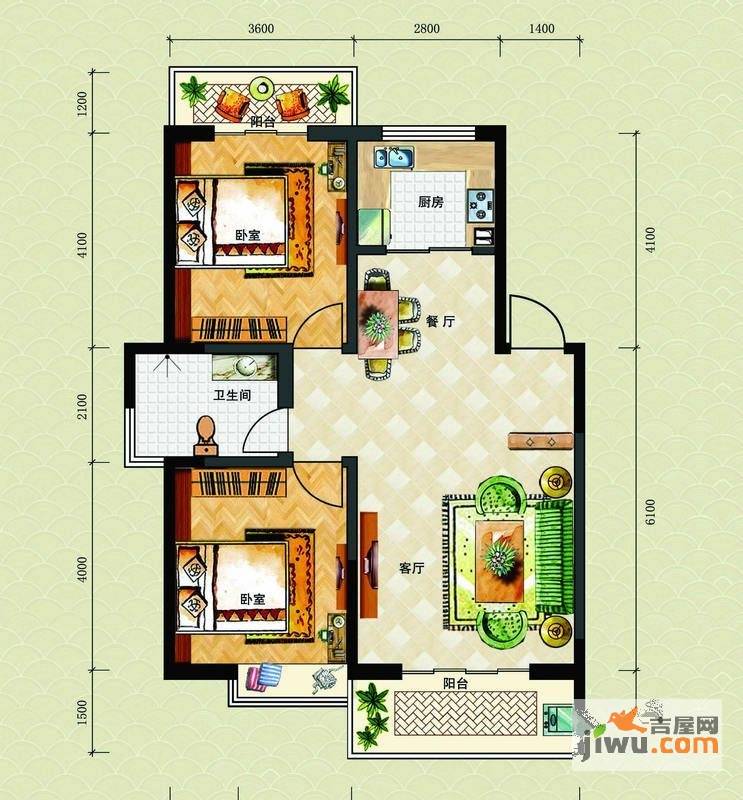 博鳌海威景苑2室1厅1卫107.3㎡户型图