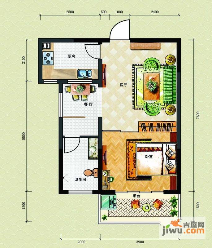 博鳌海威景苑1室1厅1卫63.5㎡户型图