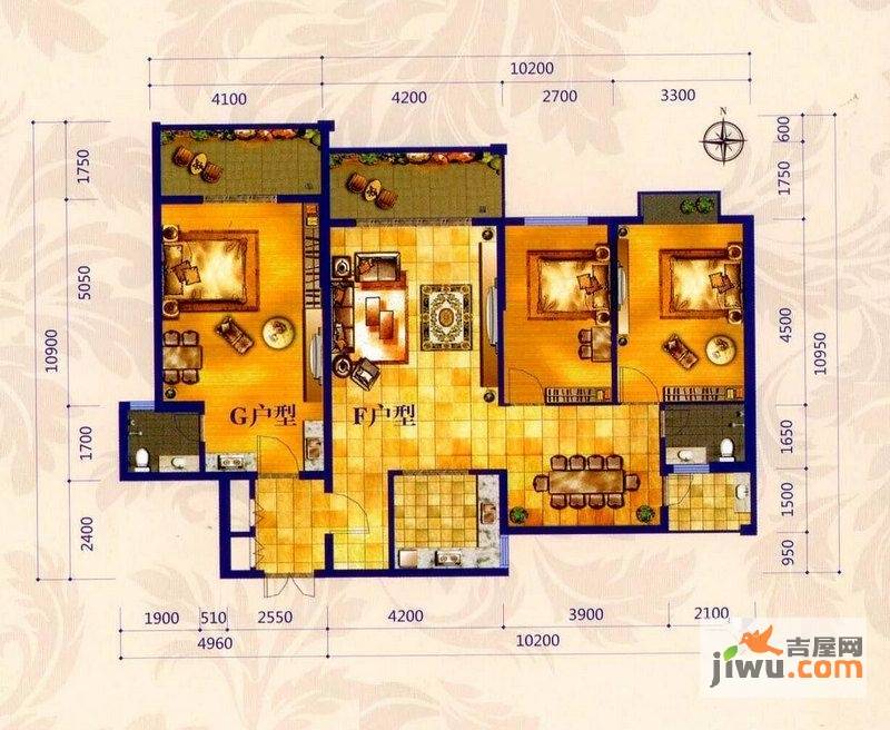 宝泰温泉花园2室2厅1卫103.2㎡户型图