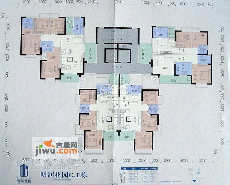 明润花园1室1厅1卫64.6㎡户型图