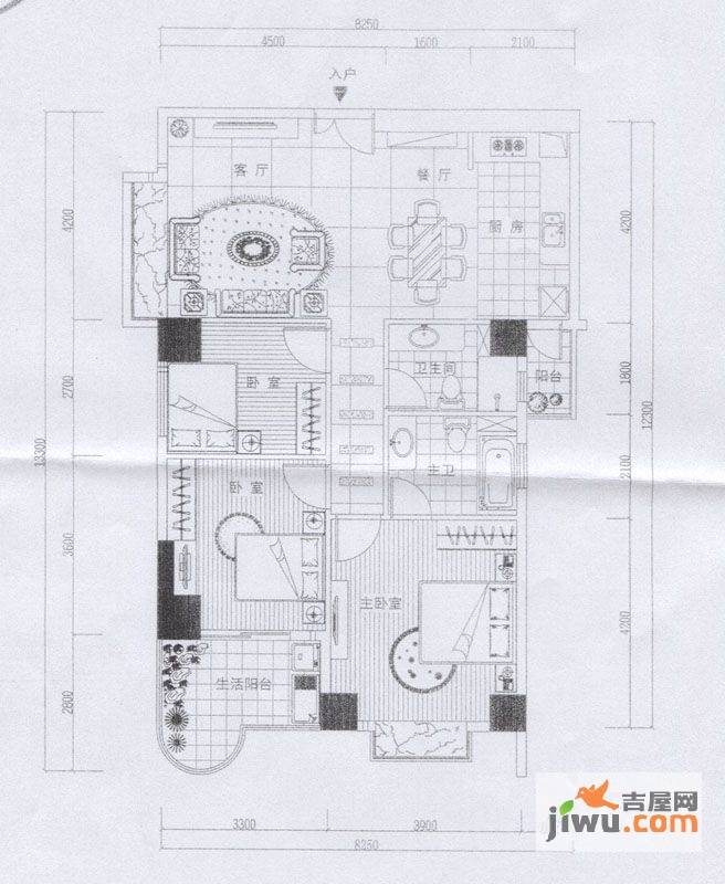 长福裕景3室2厅2卫116.6㎡户型图