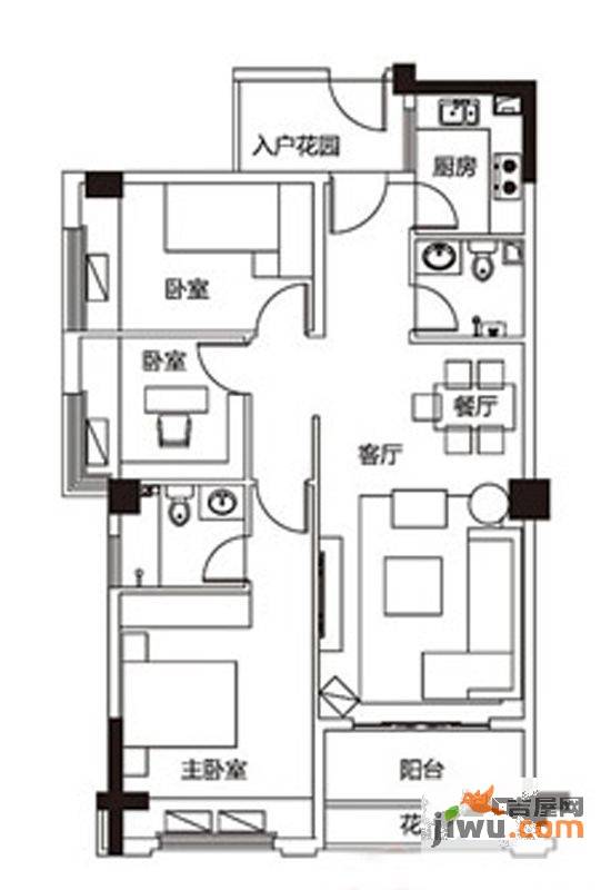 东方康桥3室2厅1卫户型图