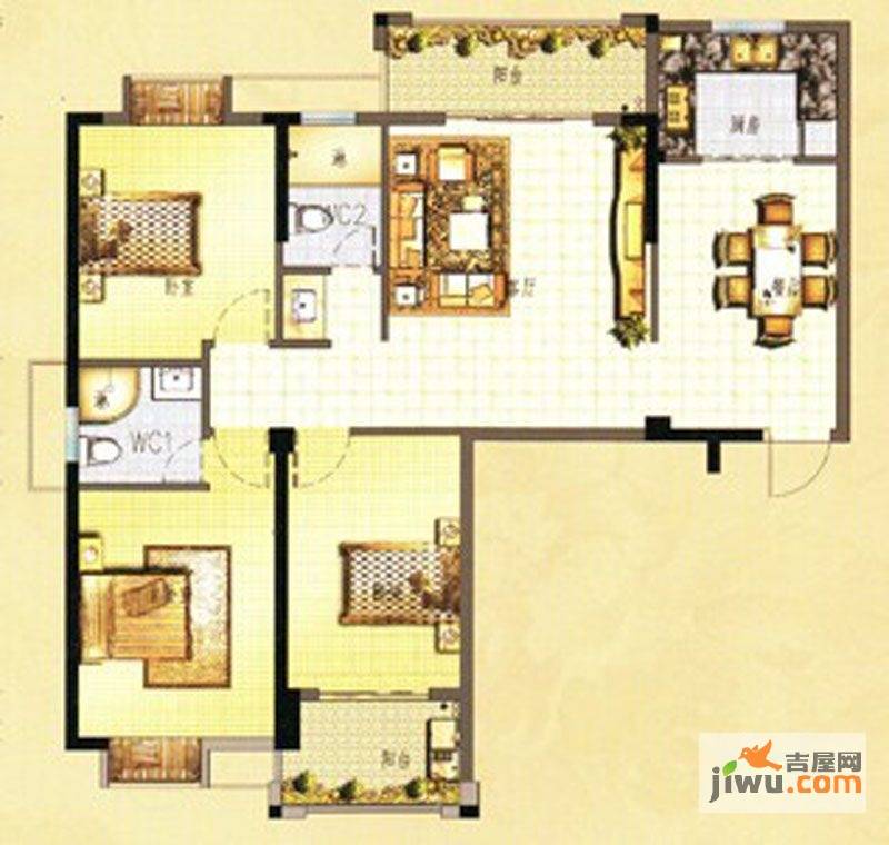 万春中央公馆3室2厅2卫123㎡户型图