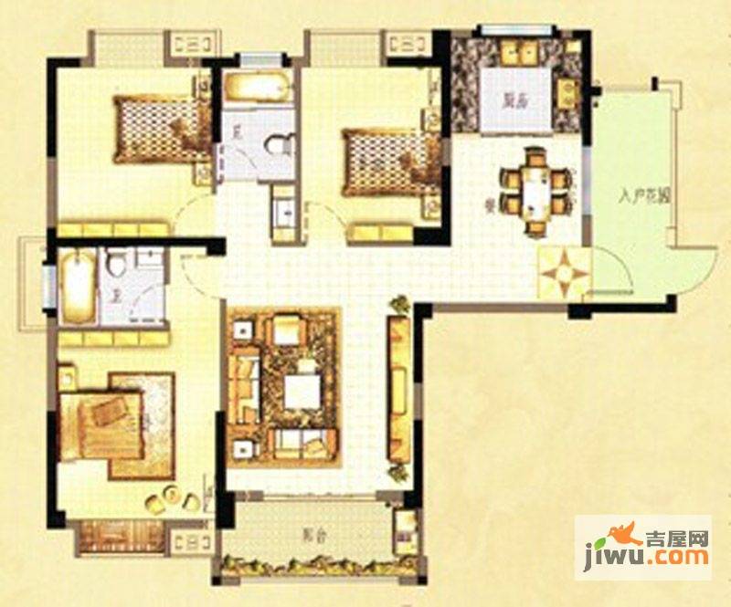 万春中央公馆3室2厅2卫123㎡户型图