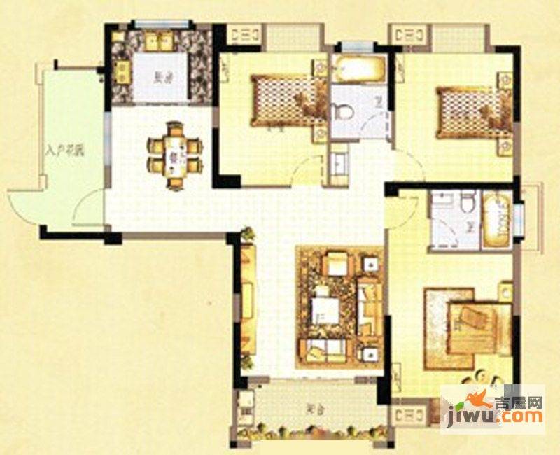 万春中央公馆3室2厅2卫123㎡户型图