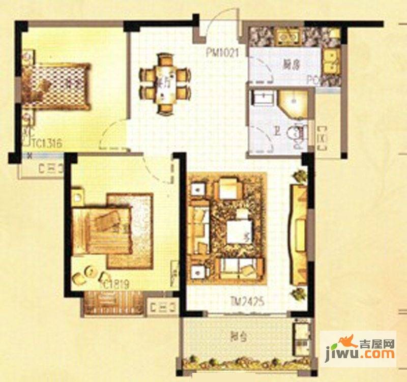 万春中央公馆3室2厅2卫123㎡户型图