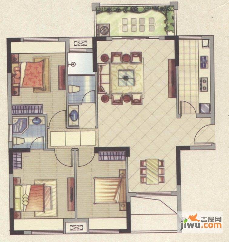 祥云豪庭3室2厅2卫108.8㎡户型图