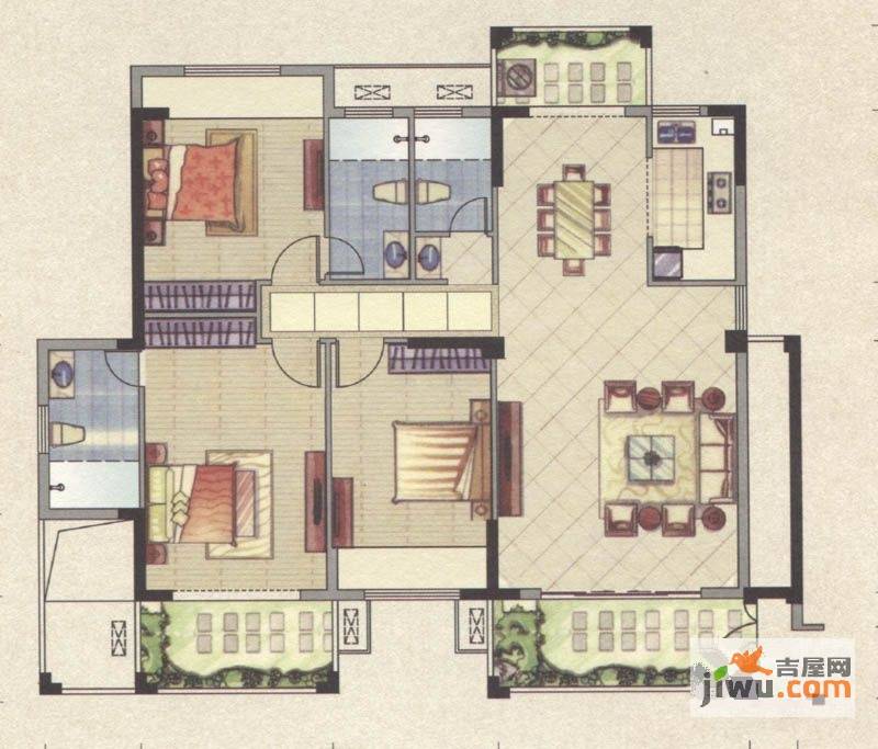 祥云豪庭3室2厅2卫108.8㎡户型图