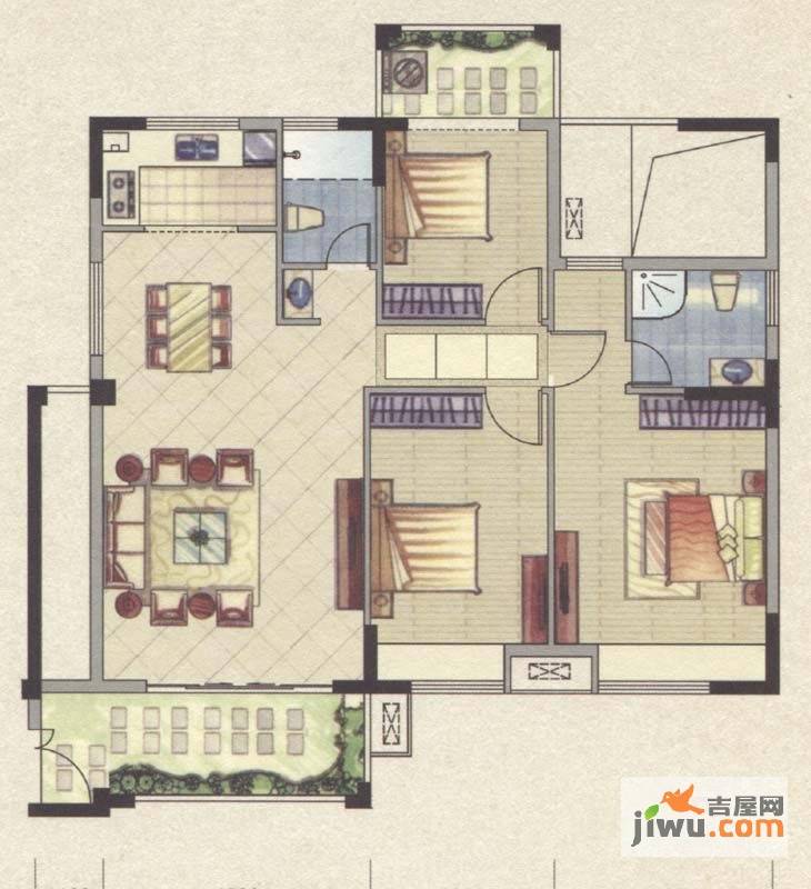 祥云豪庭3室2厅2卫117㎡户型图