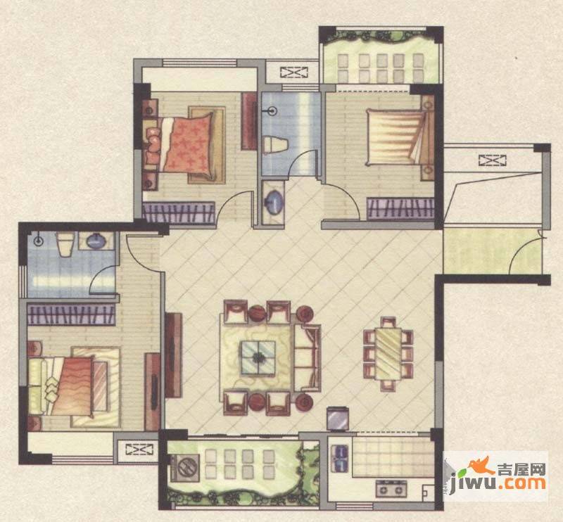 祥云豪庭3室2厅2卫108.8㎡户型图