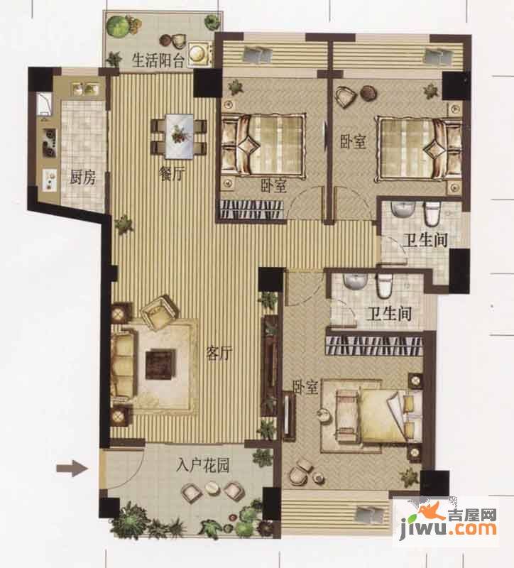 天隆名邸3室2厅2卫113.3㎡户型图